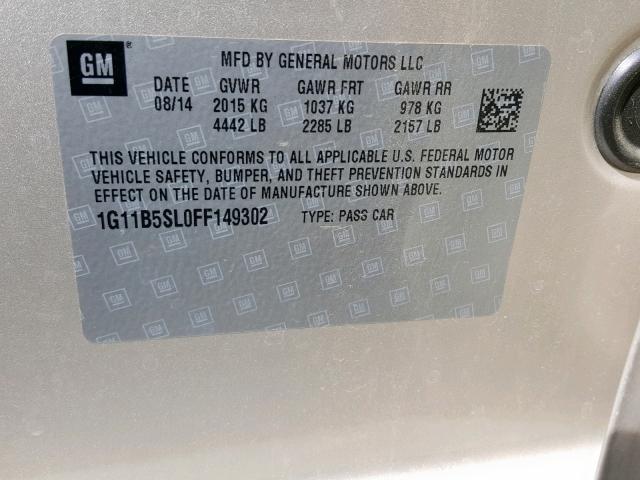 1G11B5SL0FF149302 - 2015 CHEVROLET MALIBU LS BROWN photo 10