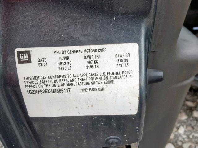 1G2NF52EX4M666117 - 2004 PONTIAC GRAND AM S GRAY photo 10