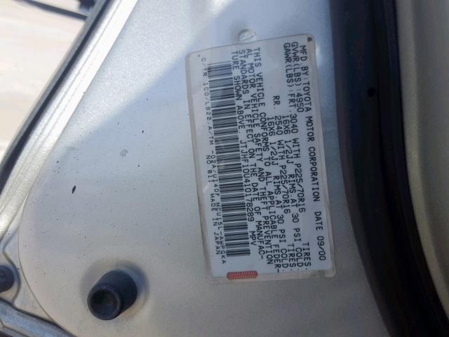 JTJHF10U410178289 - 2001 LEXUS RX 300 SILVER photo 10