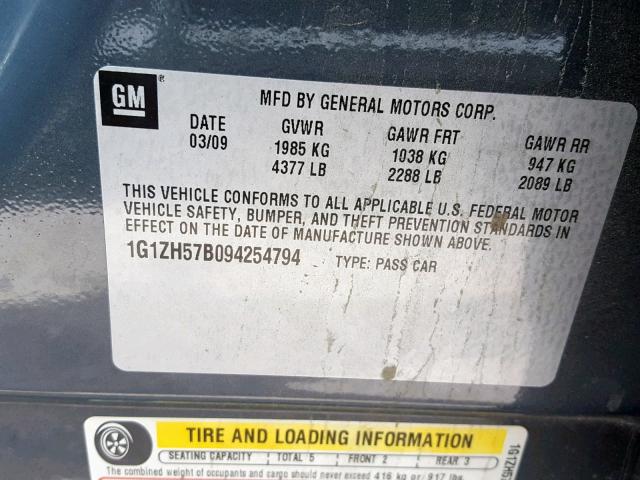 1G1ZH57B094254794 - 2009 CHEVROLET MALIBU 1LT 灰色 照片 10