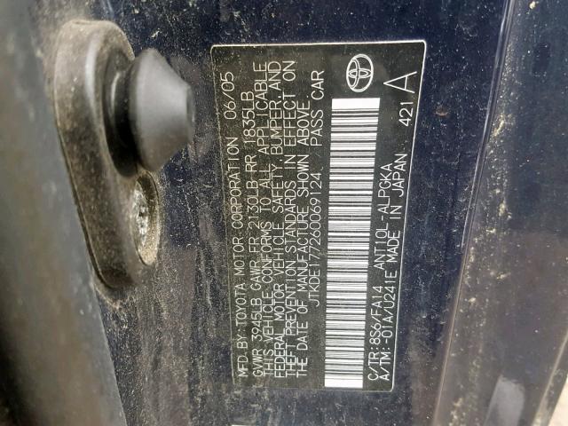 JTKDE177260069124 - 2006 TOYOTA SCION TC ლურჯი ფოტო 10