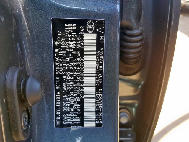 2T1BURHE0HC907835 - 2017 TOYOTA COROLLA L BLUE photo 10