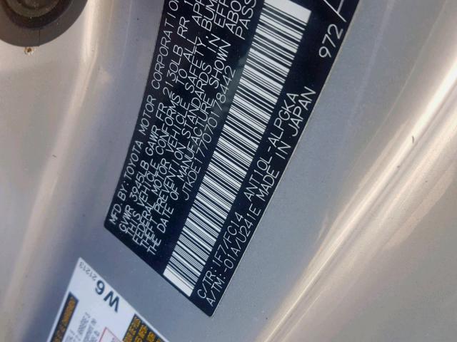 JTKDE177070178442 - 2007 TOYOTA SCION TC ვერცხლისფერი ფოტო 10