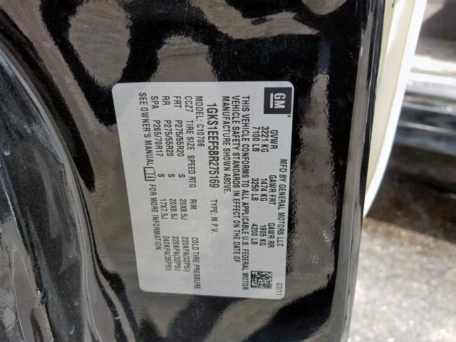 1GKS1EEF5BR275169 - 2011 GMC YUKON DENA BLACK photo 10