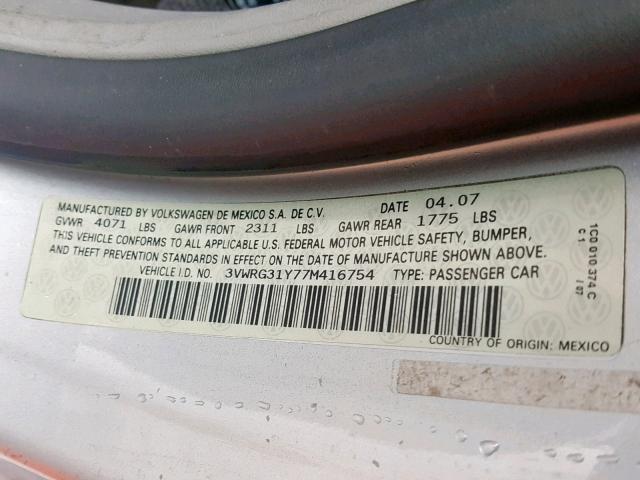 3VWRG31Y77M416754 - 2007 VOLKSWAGEN NEW BEETLE Gümüş foto 10