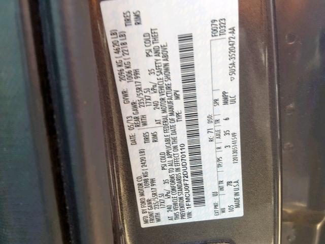 1FMCU0F72DUD70110 - 2013 FORD ESCAPE S BLACK photo 10