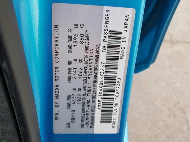 JM1BL1K4XB1372237 - 2011 MAZDA SPEED 3 BLUE photo 10