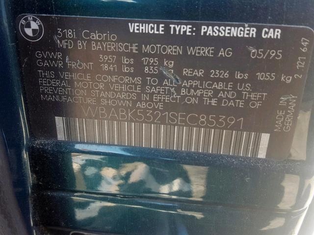 WBABK5321SEC85391 - 1995 BMW 318 IC GREEN photo 10