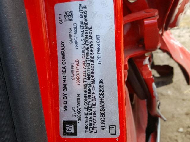 KL8CB6SA3HC822536 - 2017 CHEVROLET SPARK LS RED photo 10