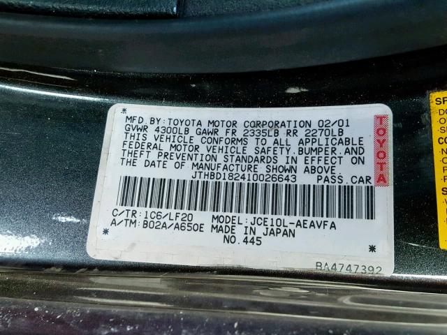 JTHBD182410026643 - 2001 LEXUS IS 300 GRAY photo 10