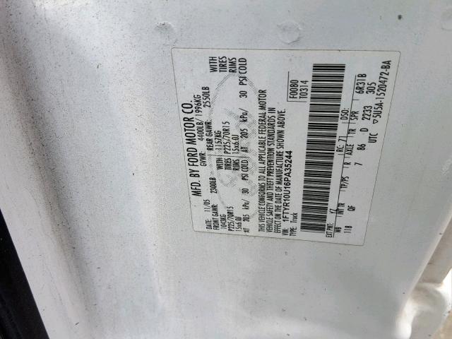 1FTYR10U16PA35244 - 2006 FORD RANGER WHITE photo 10