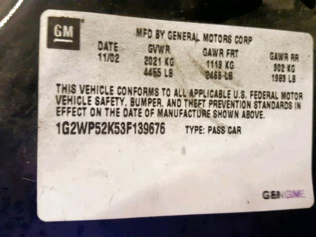 1G2WP52K53F139676 - 2003 PONTIAC GRAND PRIX 黑色 照片 10