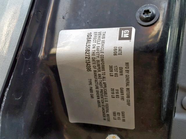 1G8AL55B27Z134396 - 2007 SATURN ION LEVEL GRAY photo 10