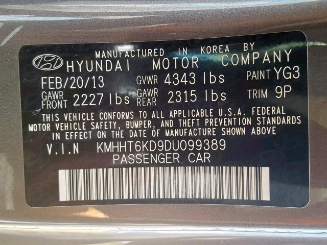 KMHHT6KD9DU099389 - 2013 HYUNDAI GENESIS CO CHARCOAL photo 10