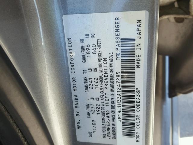 JM1BL1H33A1247285 - 2010 MAZDA SPEED 3 GRAY photo 10