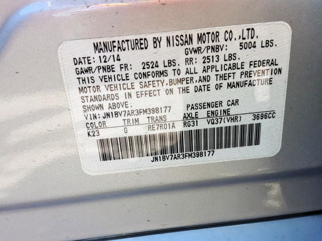 JN1BV7AR3FM398177 - 2015 INFINITI Q50 BASE SILVER photo 10