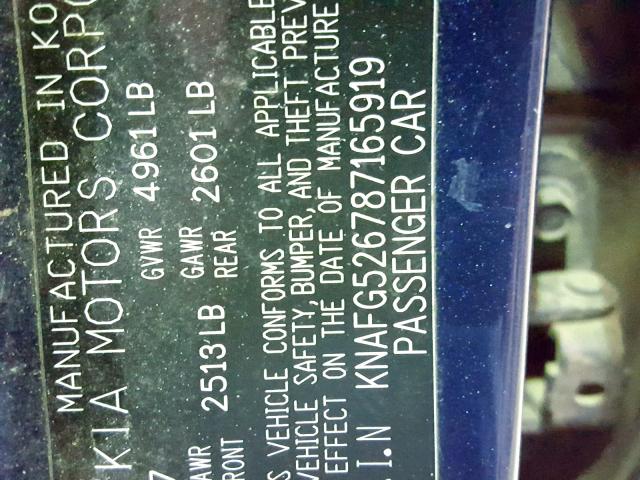 KNAFG526787165919 - 2008 KIA RONDO LX BLUE photo 10