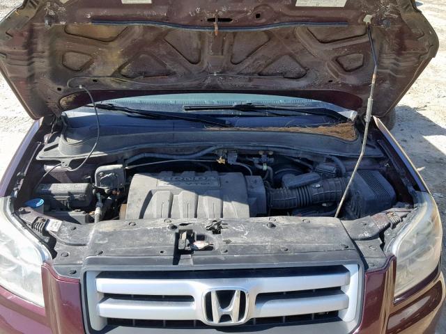 2HKYF18587H501612 - 2007 HONDA PILOT EXL BURGUNDY photo 7