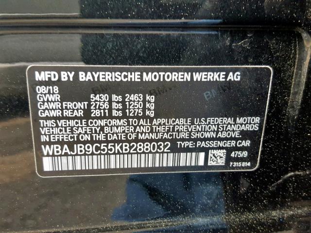 WBAJB9C55KB288032 - 2019 BMW M550XI BLACK photo 10