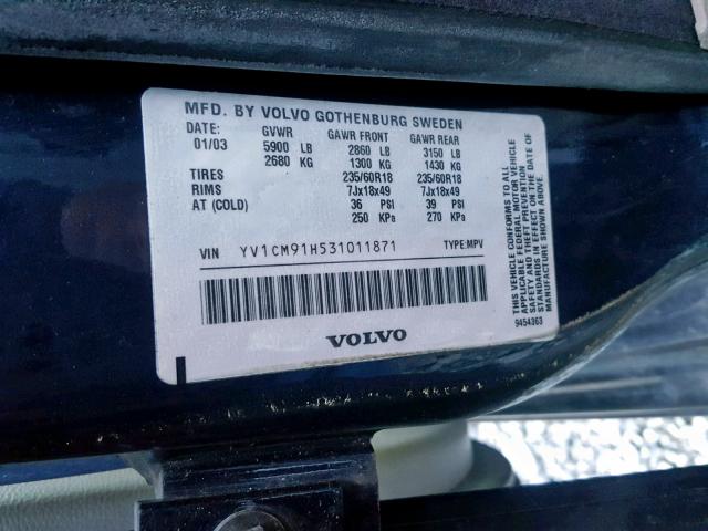 YV1CM91H531011871 - 2003 VOLVO XC90 T6 BLUE photo 10