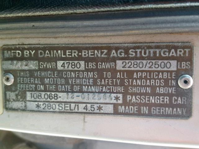 10806812012586 - 1972 MERCEDES-BENZ 280SEL GRAY photo 10