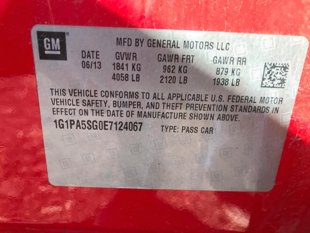 1G1PA5SG0E7124067 - 2014 CHEVROLET CRUZE LS RED photo 10