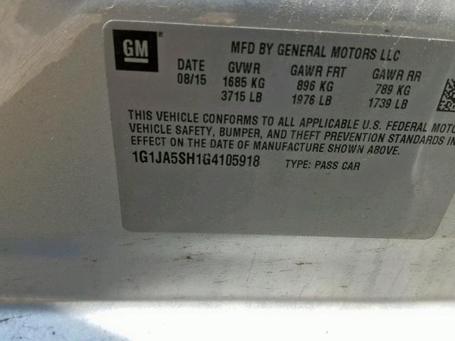 1G1JA5SH1G4105918 - 2016 CHEVROLET SONIC LS 银色 照片 10