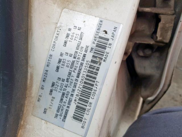JM1BJ2210X0133505 - 1999 MAZDA PROTEGE ES 白色 照片 10