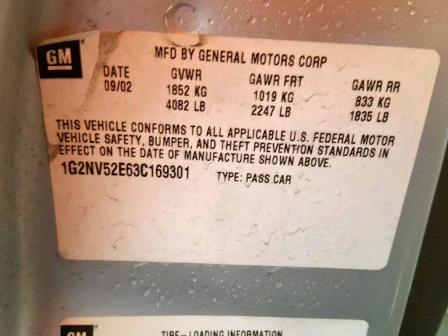 1G2NV52E63C169301 - 2003 PONTIAC GRAND AM G SILVER photo 10