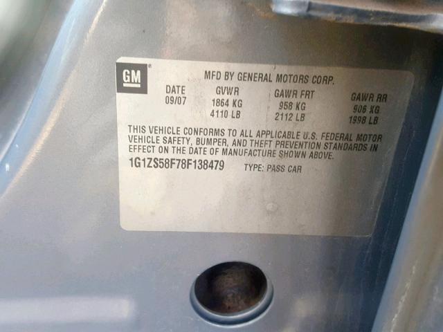 1G1ZS58F78F138479 - 2008 CHEVROLET MALIBU LS SILVER photo 10