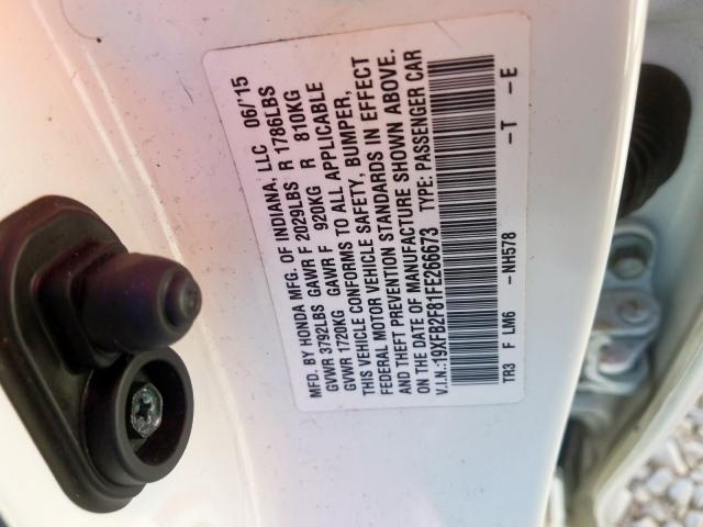 19XFB2F81FE266673 - 2015 HONDA CIVIC EX  photo 10