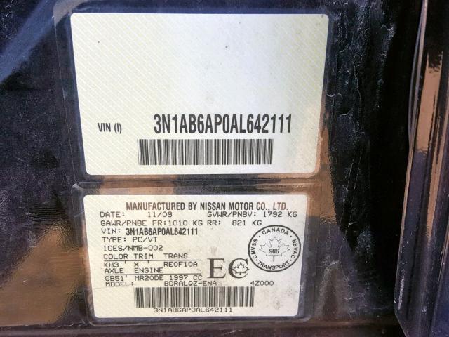 3N1AB6AP0AL642111 - 2010 NISSAN SENTRA 2.0 BLACK photo 10