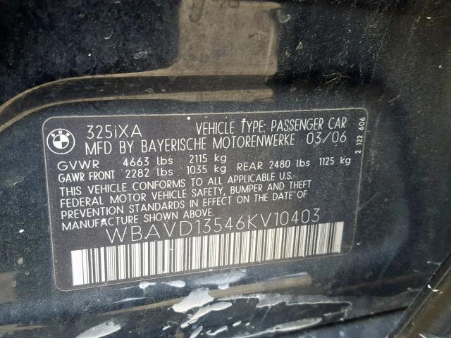 WBAVD13546KV10403 - 2006 BMW 325 XI BLACK photo 10