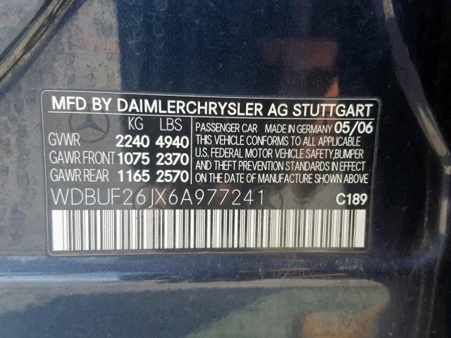 WDBUF26JX6A977241 - 2006 MERCEDES-BENZ E 320 CDI BLUE photo 10