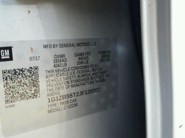 1G1ZB5ST2JF120007 - 2018 CHEVROLET MALIBU LS 银色 照片 10