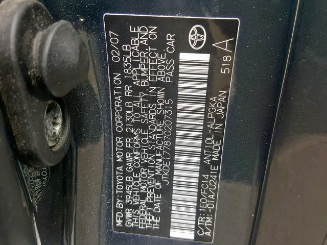 JTKDE177870207315 - 2007 TOYOTA SCION TC ნაცრისფერი ფოტო 10