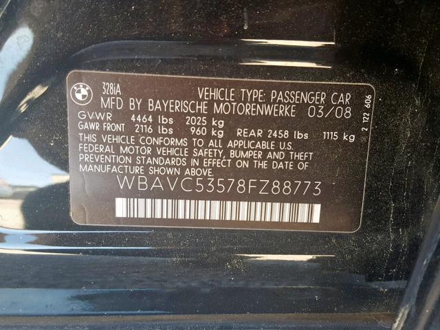 WBAVC53578FZ88773 - 2008 BMW 328 I SULE BLACK photo 10