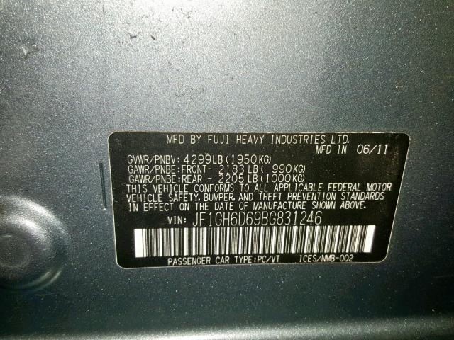 JF1GH6D69BG831246 - 2011 SUBARU IMPREZA OU GRAY photo 10