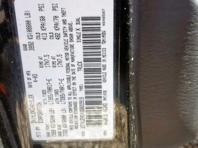 3D7KU28D43G822919 - 2003 DODGE RAM 2500 S BLACK photo 10