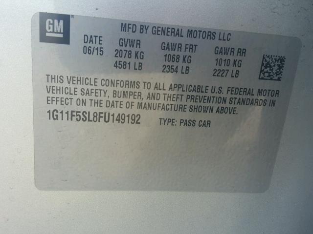 1G11F5SL8FU149192 - 2015 CHEVROLET MALIBU LTZ SILVER photo 10