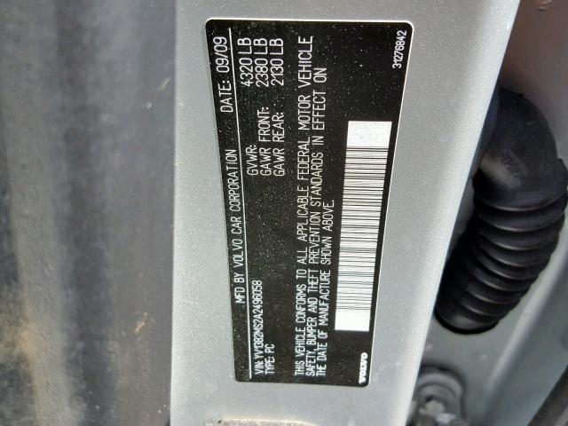 YV1382MS2A2496058 - 2010 VOLVO S40 2.4I GRAY photo 10