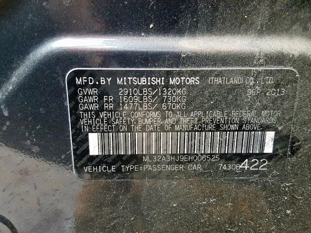 ML32A3HJ9EH006525 - 2014 MITSUBISHI MIRAGE DE GRAY photo 10