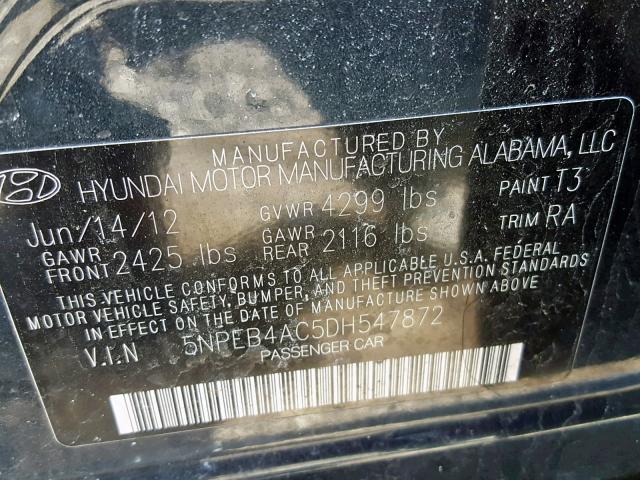 5NPEB4AC5DH547872 - 2013 HYUNDAI SONATA GLS BLUE photo 10