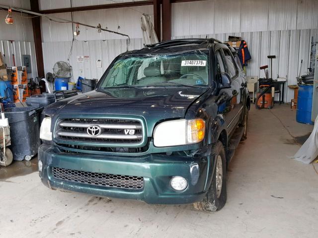 5TDBT48AX2S085580 - 2002 TOYOTA SEQUOIA LI GREEN photo 2