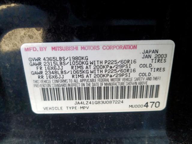 JA4LZ41G83U087224 - 2003 MITSUBISHI OUTLANDER XLS  photo 10