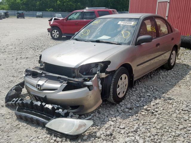 2HGES16365H029756 - 2005 HONDA CIVIC DX V BEIGE photo 2