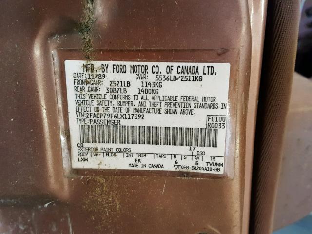 2FACP79F6LX117392 - 1990 FORD CROWN VICT BROWN photo 10