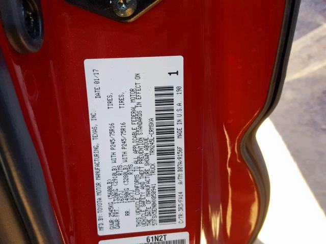 5TFSX5EN0HX050941 - 2017 TOYOTA TACOMA ACC წითელი ფოტო 10