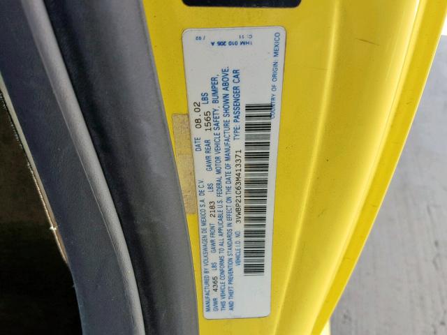 3VWBP21C63M413371 - 2003 VOLKSWAGEN NEW BEETLE ყვითელი ფოტო 10