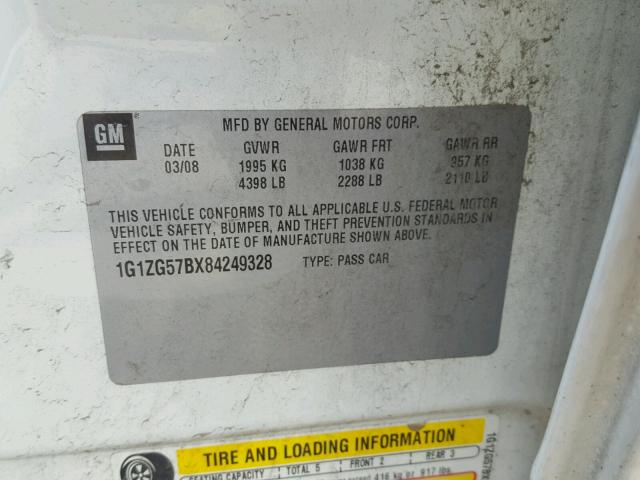 1G1ZG57BX84249328 - 2008 CHEVROLET MALIBU LS WHITE photo 10